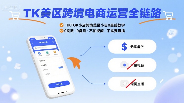 TK美区跨境电商运营全链路，TIKTOK小店跨境美区小白0基础教学，0投流0备货不拍视频不需要直播汇创网-网创项目_汇创网_中创网_福缘网_冒泡网_网创项目平台汇创网