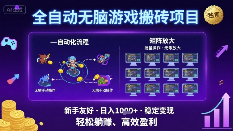 全自动无脑游戏搬砖项目，独家玩法，可批量矩阵无限放大，新手也能轻松日入1k+【揭秘】汇创网-网创项目_汇创网_中创网_福缘网_冒泡网_网创项目平台汇创网