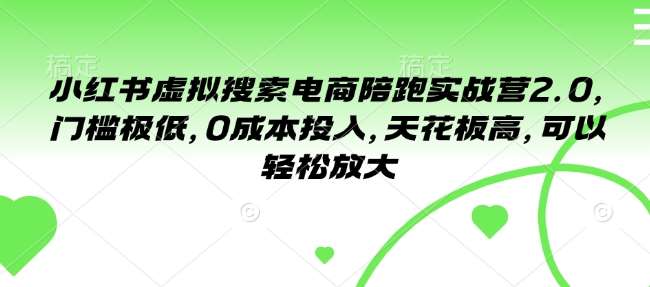 小红书虚拟搜索电商陪跑实战营2.0，门槛极低，0成本投入，天花板高，可以轻松放大汇创网-网创项目_汇创网_中创网_福缘网_冒泡网_资源整合平台汇创网