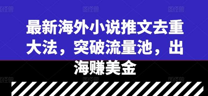 最新海外小说推文去重大法，突破流量池，出海赚美金汇创网-网创项目_汇创网_中创网_福缘网_冒泡网_资源整合平台汇创网