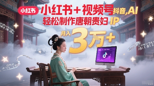 小红书+视频号+抖音，AI轻松制作唐朝贵妇IP，每天30分钟，轻松产出N条，月入3W+汇创网-网创项目_汇创网_中创网_福缘网_冒泡网_网创项目平台汇创网