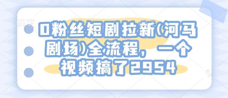 0粉丝短剧拉新(河马剧场)全流程，一个视频搞了2954汇创网-网创项目_汇创网_中创网_福缘网_冒泡网_资源整合平台汇创网