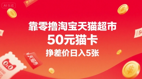 靠零撸淘宝天猫超市50元猫卡，挣差价日入5张汇创网-网创项目_汇创网_中创网_福缘网_冒泡网_资源整合平台汇创网