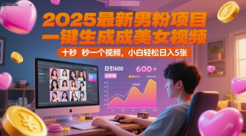 2025最新男粉项目，一键生成美女视频，日引600+色粉 十秒一个视频，小白轻松日入5张【揭秘】汇创网-网创项目_汇创网_中创网_福缘网_冒泡网_资源整合平台汇创网