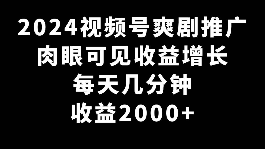 2024视频号爽剧推广，肉眼可见的收益增长，每天几分钟收益2000+汇创网-网创项目_汇创网_中创网_福缘网_冒泡网_资源整合平台汇创网