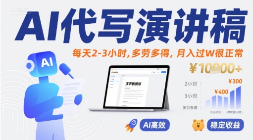 AI代写演讲稿，每天2-3小时，多劳多得，月入过W很正常汇创网-网创项目_汇创网_中创网_福缘网_冒泡网_网创项目平台汇创网