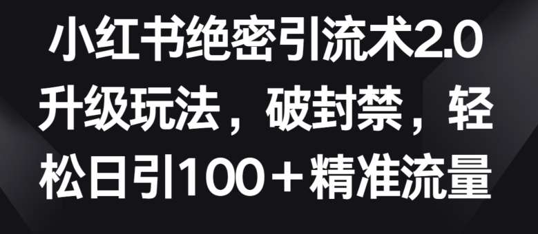 小红书绝密引流术2.0升级玩法，破封禁，轻松日引100+精准流量【揭秘】汇创网-网创项目_汇创网_中创网_福缘网_冒泡网_资源整合平台汇创网