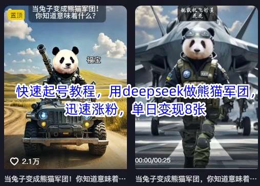快速起号教程，用deepseek做熊猫军团，迅速涨粉，单日变现8张汇创网-网创项目_汇创网_中创网_福缘网_冒泡网_资源整合平台汇创网