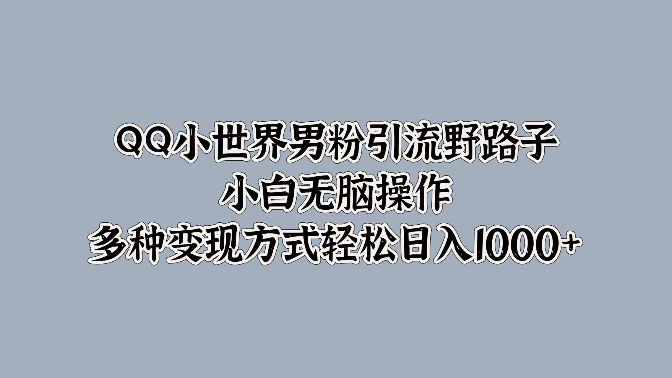 QQ小世界男粉引流野路子，小白无脑操作，多种变现方式轻松日入1000+汇创网-网创项目_汇创网_中创网_福缘网_冒泡网_资源整合平台汇创网