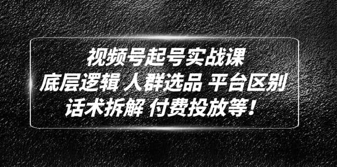 视频号起号实战课：底层逻辑 人群选品 平台区别 话术拆解 付费投放等汇创网-网创项目_汇创网_中创网_福缘网_冒泡网_资源整合平台汇创网