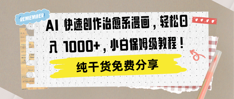 AI 快速创作治愈系漫画，轻松达成日入 1000+，小白保姆级教程！汇创网-网创项目_汇创网_中创网_福缘网_冒泡网_资源整合平台汇创网