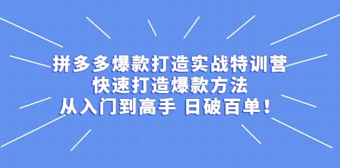 拼多多爆款打造实战特训营：快速打造爆款方法，从入门到高手 日破百单汇创网-网创项目_汇创网_中创网_福缘网_冒泡网_资源整合平台汇创网