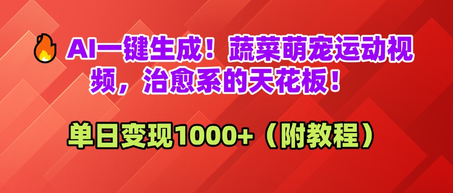 AI一键生成！蔬菜萌宠运动视频，治愈系的天花板！单日变现1000+（附教程）汇创网-网创项目_汇创网_中创网_福缘网_冒泡网_资源整合平台汇创网