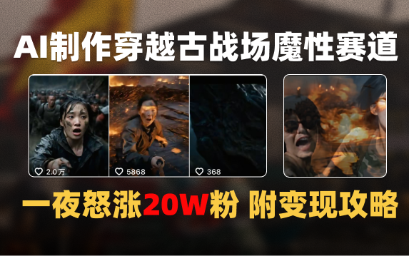 AI制作穿越古战场视频一夜涨粉20W保姆级教学（附AI变现指南）汇创网-网创项目_汇创网_中创网_福缘网_冒泡网_资源整合平台汇创网