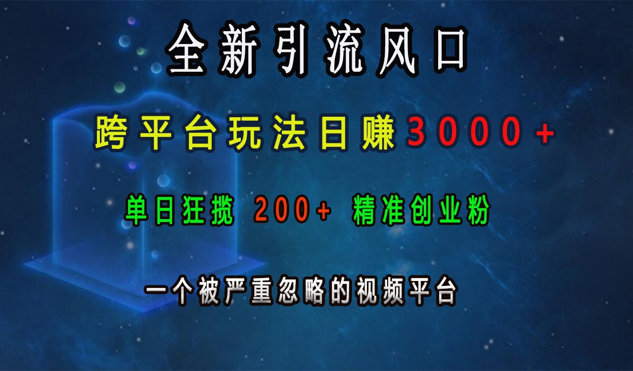 全新引流风口，跨平台玩法日赚3000+，单日狂揽200+精准创业粉，一个被严重忽略的视频平台汇创网-网创项目_汇创网_中创网_福缘网_冒泡网_资源整合平台汇创网