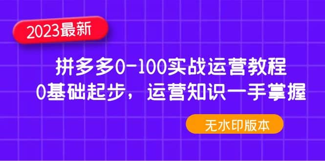 2023拼多多0-100实战运营教程，0基础起步，运营知识一手掌握（无水印）汇创网-网创项目_汇创网_中创网_福缘网_冒泡网_资源整合平台汇创网