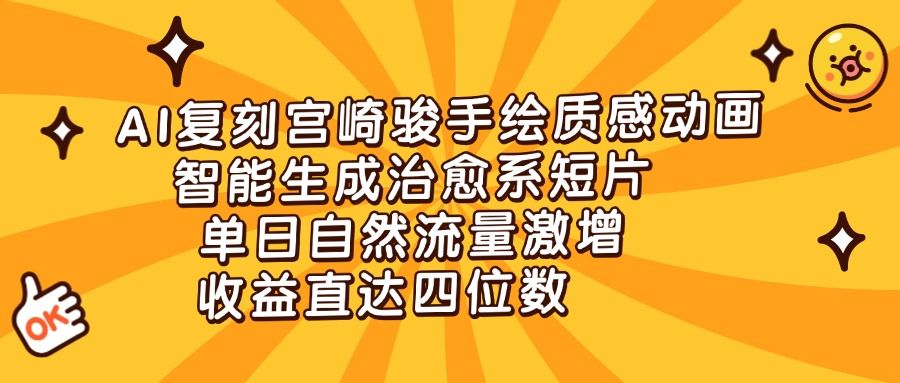 AI复刻宫崎骏手绘质感动画，智能生成治愈系短片，单日自然流量激增，收益直达四位数汇创网-网创项目_汇创网_中创网_福缘网_冒泡网_资源整合平台汇创网