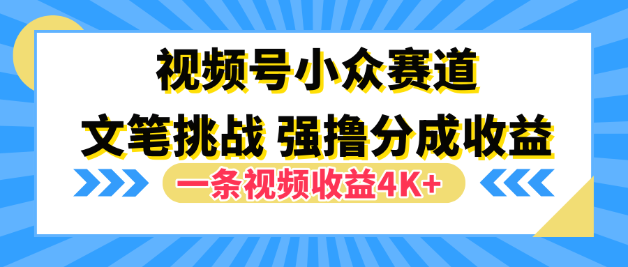视频号小众赛道，文笔挑战，一条视频收益4K+汇创网-网创项目_汇创网_中创网_福缘网_冒泡网_资源整合平台汇创网