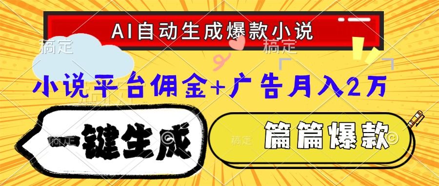 Ai自动生成网文爆款小说，一件生成小说大纲、故事情节，每篇都是爆款，小说平台佣金加广告月入2万网创项目_汇创网_中创网_福缘网_冒泡网_资源整合平台汇创网