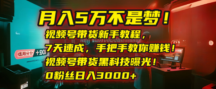 月入5万不是梦！视频号带货新手教程，7天速成，手把手教你赚钱！视频号带货黑科技曝光！0粉丝日入3000+汇创网-网创项目_汇创网_中创网_福缘网_冒泡网_资源整合平台汇创网