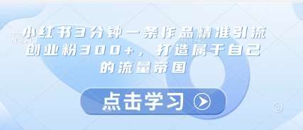 小红书3分钟一条作品精准引流创业粉300+，打造属于自己的流量帝国汇创网-网创项目_汇创网_中创网_福缘网_冒泡网_资源整合平台汇创网
