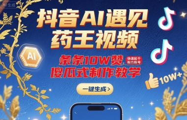 抖音AI遇见药王视频，条条10W赞，快速起千粉万粉号，傻瓜式制作教学汇创网-网创项目_汇创网_中创网_福缘网_冒泡网_网创项目平台汇创网
