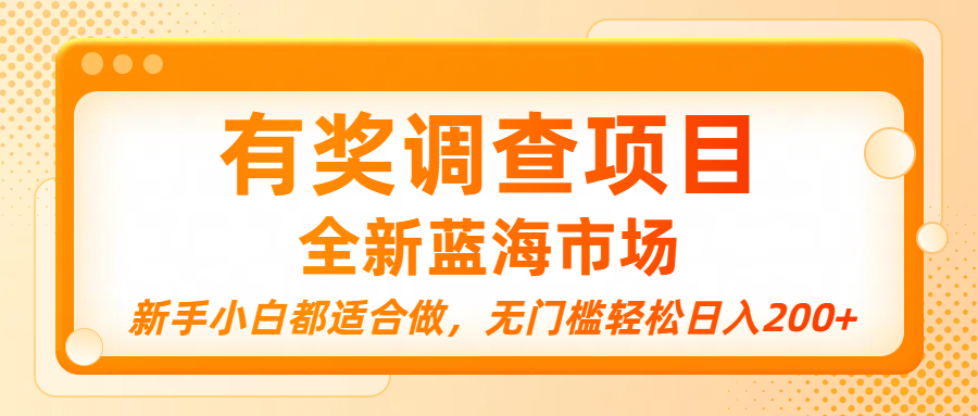 有奖调查项目，全新蓝海市场，新手小白都适合做，无门槛轻松日入200+汇创网-网创项目_汇创网_中创网_福缘网_冒泡网_网创项目平台汇创网