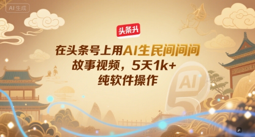 在头条号上用AI生民间故事视频，5天1k+，纯软件操作汇创网-网创项目_汇创网_中创网_福缘网_冒泡网_资源整合平台汇创网