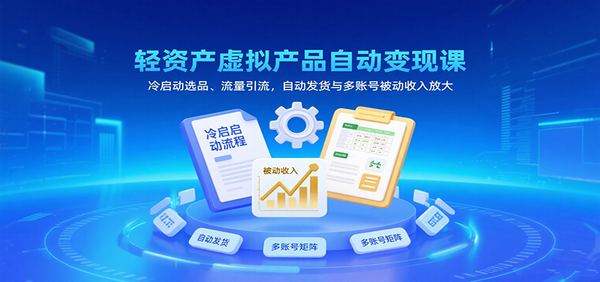 轻资产虚拟产品自动变现课，冷启动选品、流量引流，自动发货与多账号被动收入放大汇创网-网创项目_汇创网_中创网_福缘网_冒泡网_网创项目平台汇创网