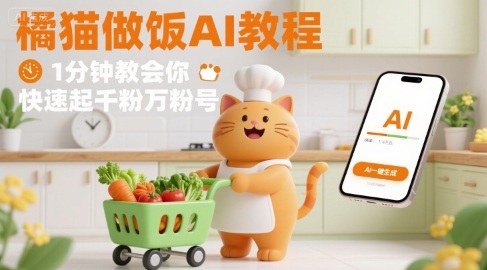 有趣的橘猫买菜做饭视频，用AI一键搞定，1分钟教会你，快速起千粉万粉号汇创网-网创项目_汇创网_中创网_福缘网_冒泡网_网创项目平台汇创网