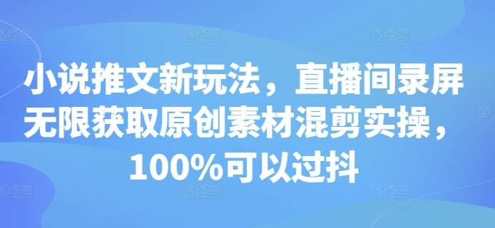 小说推文新玩法，直播间录屏无限获取原创素材混剪实操，100%可以过抖汇创网-网创项目_汇创网_中创网_福缘网_冒泡网_网创项目平台汇创网