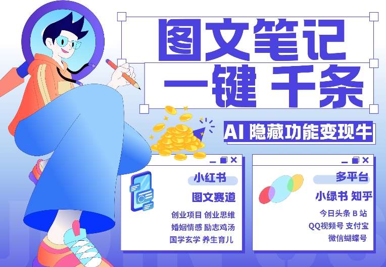 AI隐藏功能，秒生笔记，1分钟产出几千条，教你玩赚小红书小绿书图文引流，变现3w汇创网-网创项目_汇创网_中创网_福缘网_冒泡网_资源整合平台汇创网