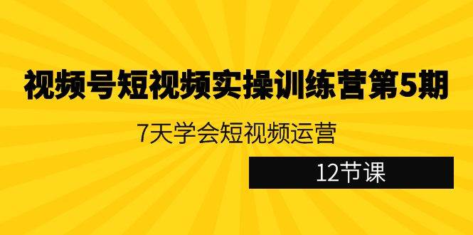 视频号短视频实操训练营第5期：7天学会短视频运营（12节课）汇创网-网创项目_汇创网_中创网_福缘网_冒泡网_网创项目平台汇创网