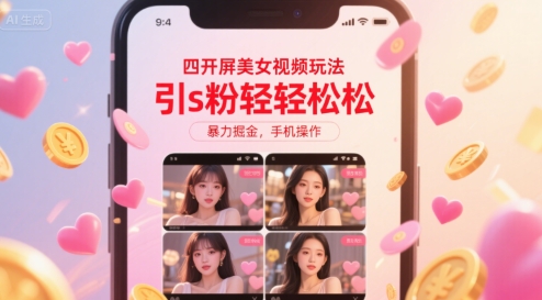四开屏美女视频玩法，引s粉轻轻松松，暴力掘金，手机操作【揭秘】汇创网-网创项目_汇创网_中创网_福缘网_冒泡网_网创项目平台汇创网