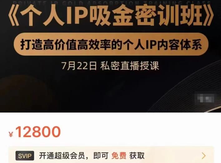 个人IP吸金密训班，打造高价值高效率的个人IP内容体系（价值12800元）汇创网-网创项目_汇创网_中创网_福缘网_冒泡网_网创项目平台汇创网