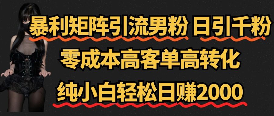 暴利矩阵引流男粉（日引千粉），零成本高客单高转化，纯小白轻松日赚2000+汇创网-网创项目_汇创网_中创网_福缘网_冒泡网_资源整合平台汇创网