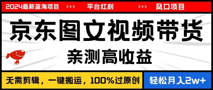 （11147期）2024最新蓝海项目，逛逛京东图文视频带货，无需剪辑，月入20000+汇创网-网创项目_汇创网_中创网_福缘网_冒泡网_资源整合平台汇创网