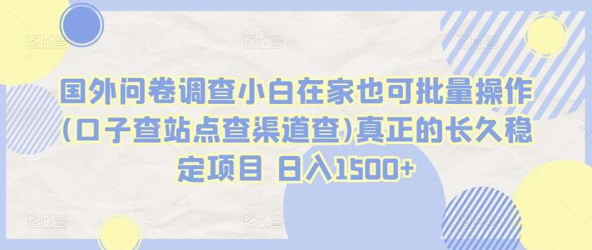 国外问卷调查小白在家也可批量操作(口子查站点查渠道查)真正的长久稳定项目 日入1500+【揭秘】汇创网-网创项目_汇创网_中创网_福缘网_冒泡网_资源整合平台汇创网