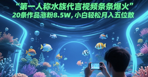 第一人称水族代言视频条条爆火，20条作品涨粉8.5W，小白轻松月入五位数汇创网-网创项目_汇创网_中创网_福缘网_冒泡网_网创项目平台汇创网