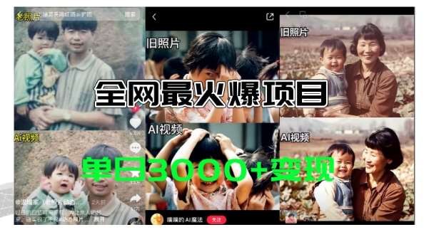 全网爆火的AI让老照片动起来教程，蹭热点日赚3k+，内含免费工具一键可生成【揭秘】汇创网-网创项目_汇创网_中创网_福缘网_冒泡网_网创项目平台汇创网