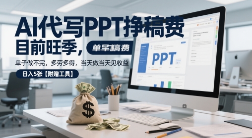 AI代写PPT挣稿费，目前旺季，单子做不完，多劳多得，当天做当天见收益，日入5张【附赠工具】汇创网-网创项目_汇创网_中创网_福缘网_冒泡网_网创项目平台汇创网