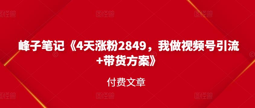 峰子笔记《4天涨粉2849，我做视频号引流+带货方案》付费文章汇创网-网创项目_汇创网_中创网_福缘网_冒泡网_资源整合平台汇创网