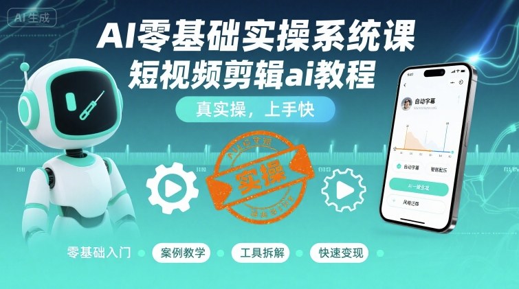 AI零基础实操系统课，短视频剪辑ai教程，真实操，上手快汇创网-网创项目_汇创网_中创网_福缘网_冒泡网_网创项目平台汇创网