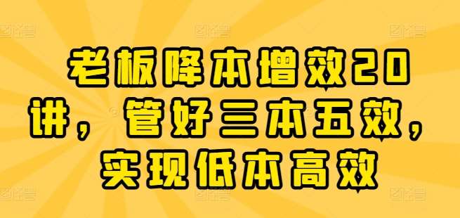 老板降本增效20讲，管好三本五效，实现低本高效汇创网-网创项目_汇创网_中创网_福缘网_冒泡网_资源整合平台汇创网