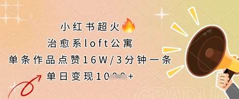小红书超火的治愈系loft公寓，单条作品点赞16W，3分钟一条，单日变现数张汇创网-网创项目_汇创网_中创网_福缘网_冒泡网_资源整合平台汇创网
