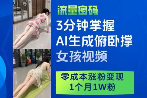 3分钟掌握AI生成俯卧撑女孩视频，零成本涨粉变现，1个月1W粉汇创网-网创项目_汇创网_中创网_福缘网_冒泡网_资源整合平台汇创网