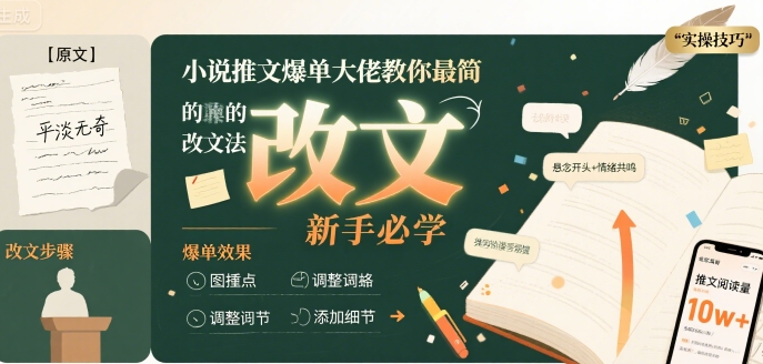 小说推文爆单大佬教你最简单的改文方法实操课，新手必学汇创网-网创项目_汇创网_中创网_福缘网_冒泡网_资源整合平台汇创网
