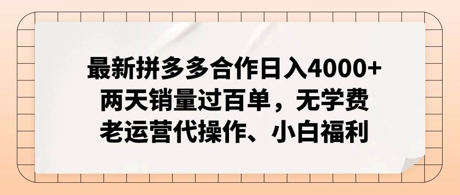 （12869期）拼多多最新合作日入4000+两天销量过百单，无学费、老运营代操作、小白福利汇创网-网创项目_汇创网_中创网_福缘网_冒泡网_网创项目平台汇创网