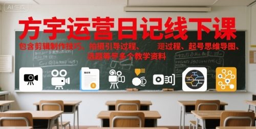 方宇运营日记线下课，包含剪辑制作技巧、拍摄引导过程、起号思维导图、选题等多个教学资料汇创网-网创项目_汇创网_中创网_福缘网_冒泡网_网创项目平台汇创网