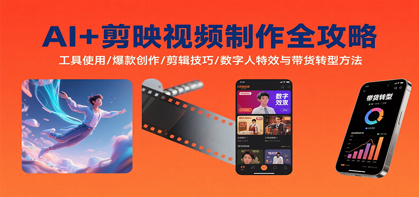 AI+剪映视频制作全攻略：工具使用/爆款创作/剪辑技巧/数字人特效与带货转型方法汇创网-网创项目_汇创网_中创网_福缘网_冒泡网_网创项目平台汇创网